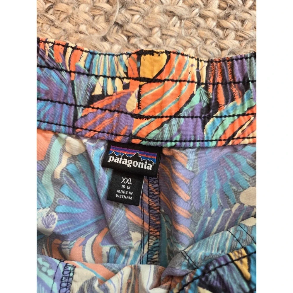Patagonia Girls' Baggies Shorts Blue Orange Tropical Girls XXL 16-18